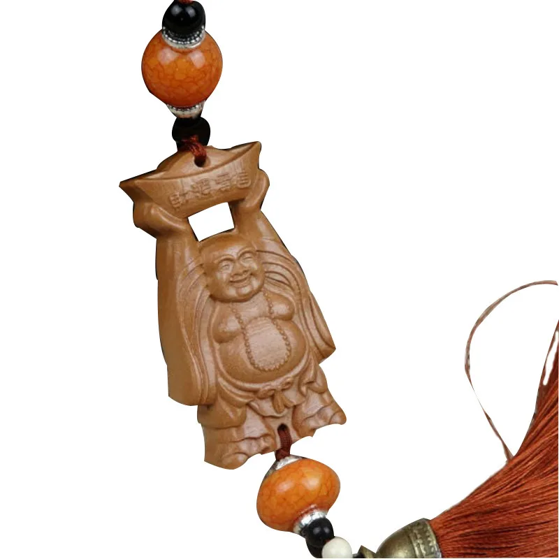 

Традиционный китайский стиль, зернистый деревянный слиток Будды, резьба по дереву, подарок, впитывающий благословение, подвесное украшение для автомобиля, все лучшее