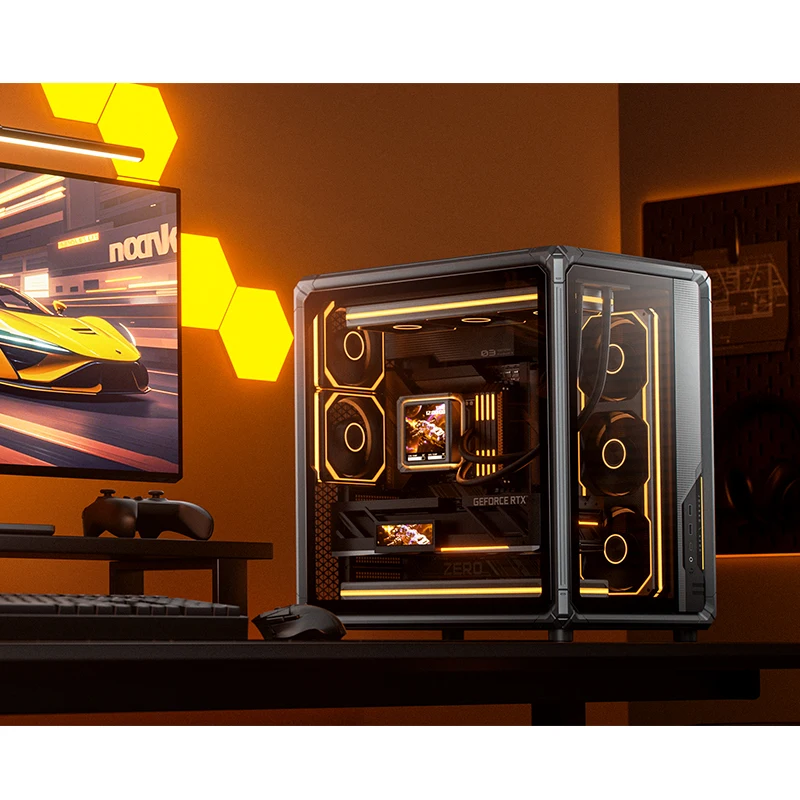 존스보 X400 ATX PC 케이스 e스포츠 ARGB 조명 효과 시뷰룸 컴퓨터 케이스, 후면 플러그/360 수냉 케이스 지원