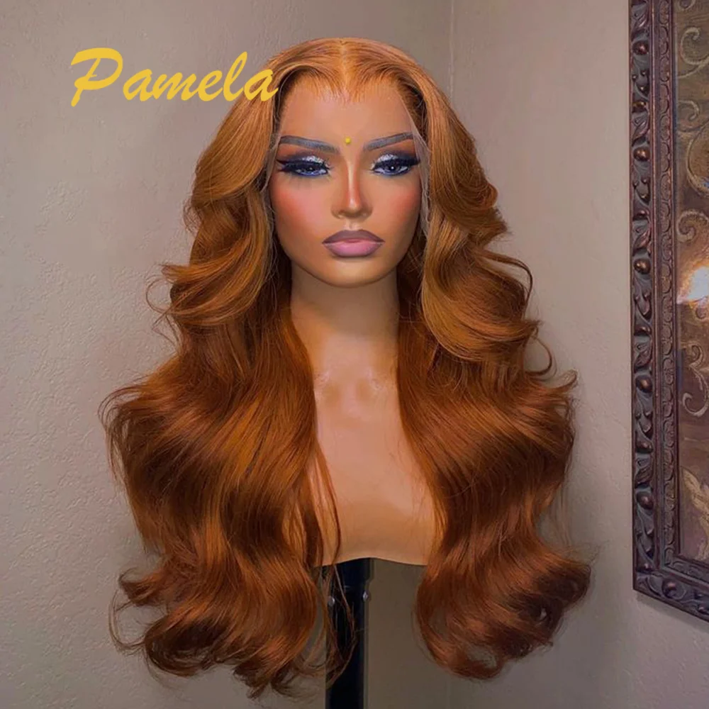 

250% Density Highlight Body Wave Lace Front Wig Orange Colored 13x6 HD Transparent Lace Frontal Human Brazilian Wigs For Women