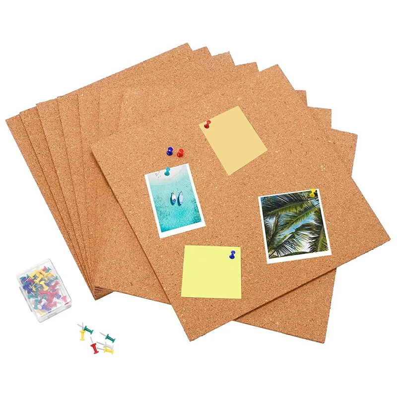 Adhesive Cork Board Cork Board For Wall 12Inx12in -1/4In Thick Square Bulletin Boards With 50 PCS Push Pins