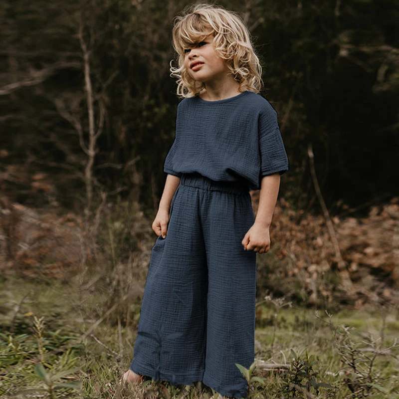 Cotton T Shirt Kids Summer Gauze Retro Casual Loose Tops