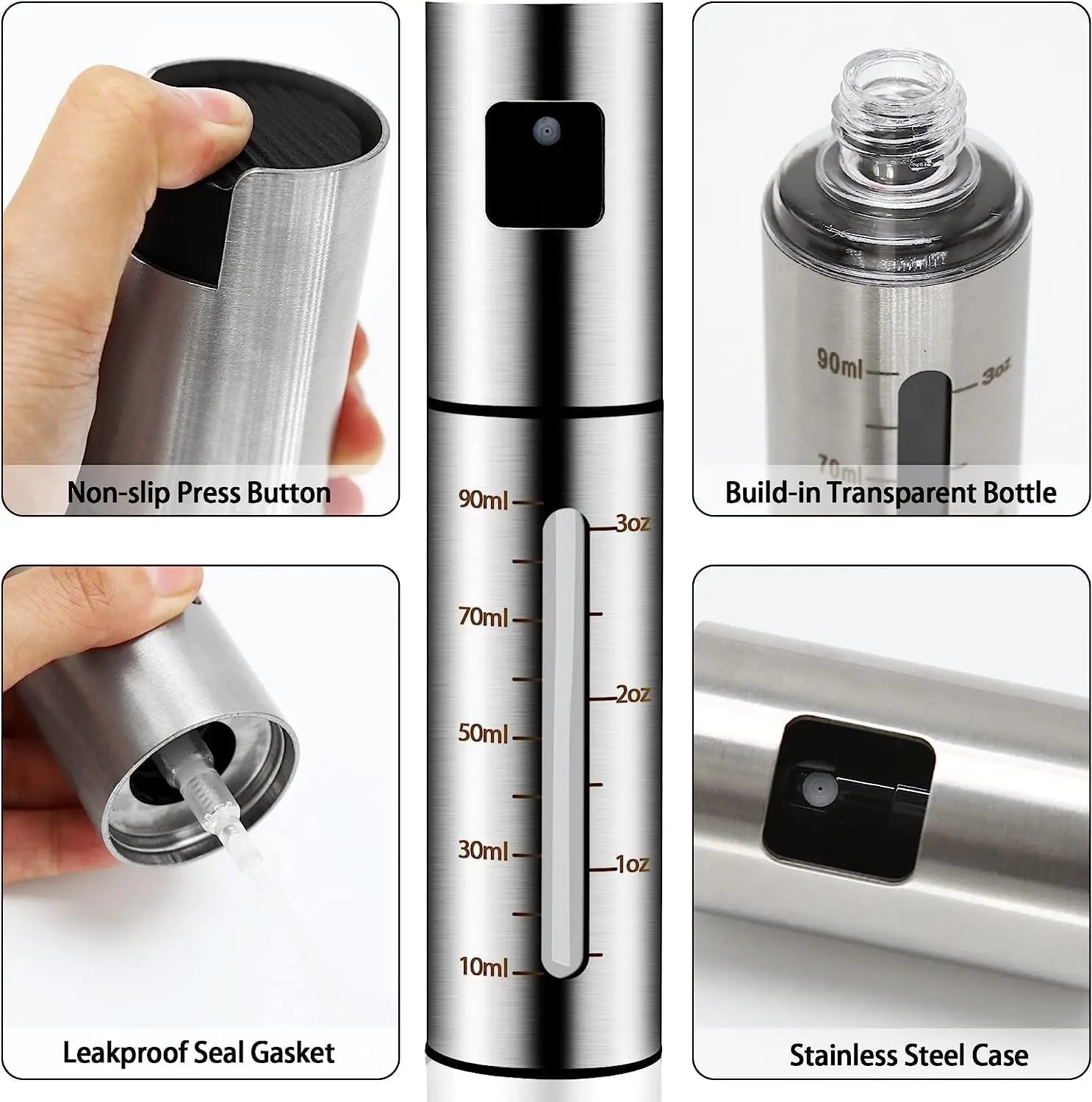 Stainless Steel Olive Oil Spraying Bottle Dispenser Sprayer Can Jar Kitchen Barbecue Tool Oil Dispenser Spraying Can