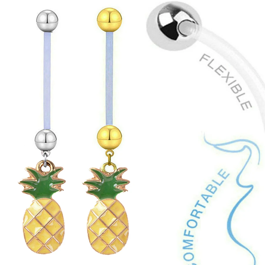

20pcs/lot Trendy Pineapple Pendant Pregnancy Belly Ring Flexible Barbell Belly Bars Piercing Ombligo