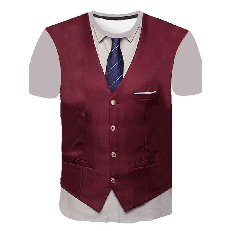 Mens Casual Short Sleeve T Shirt Oversized Tuxedo Tie Print Tee