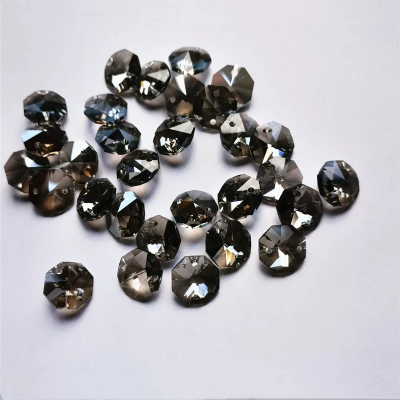 20pcs/lot 14mm Grey Crystal Chandelier Octagon Beads 2holes Glass Curtain Strands Part Lamp Accessories