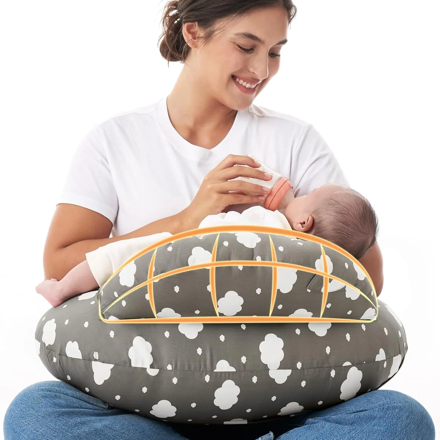 Nursing Pillow for Breastfeeding Wider Feeding Pillows for More Support for Mom Bottle Feeding Removable Cotton Cover