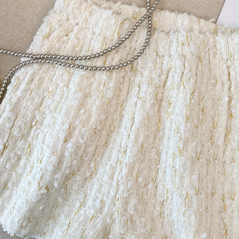 Vintage 2023 Autumn Winter New High Waist Elastic Waist Texture Shorts with Pocket Woman Fashion Elegant Y2K Shorts Girls Beige
