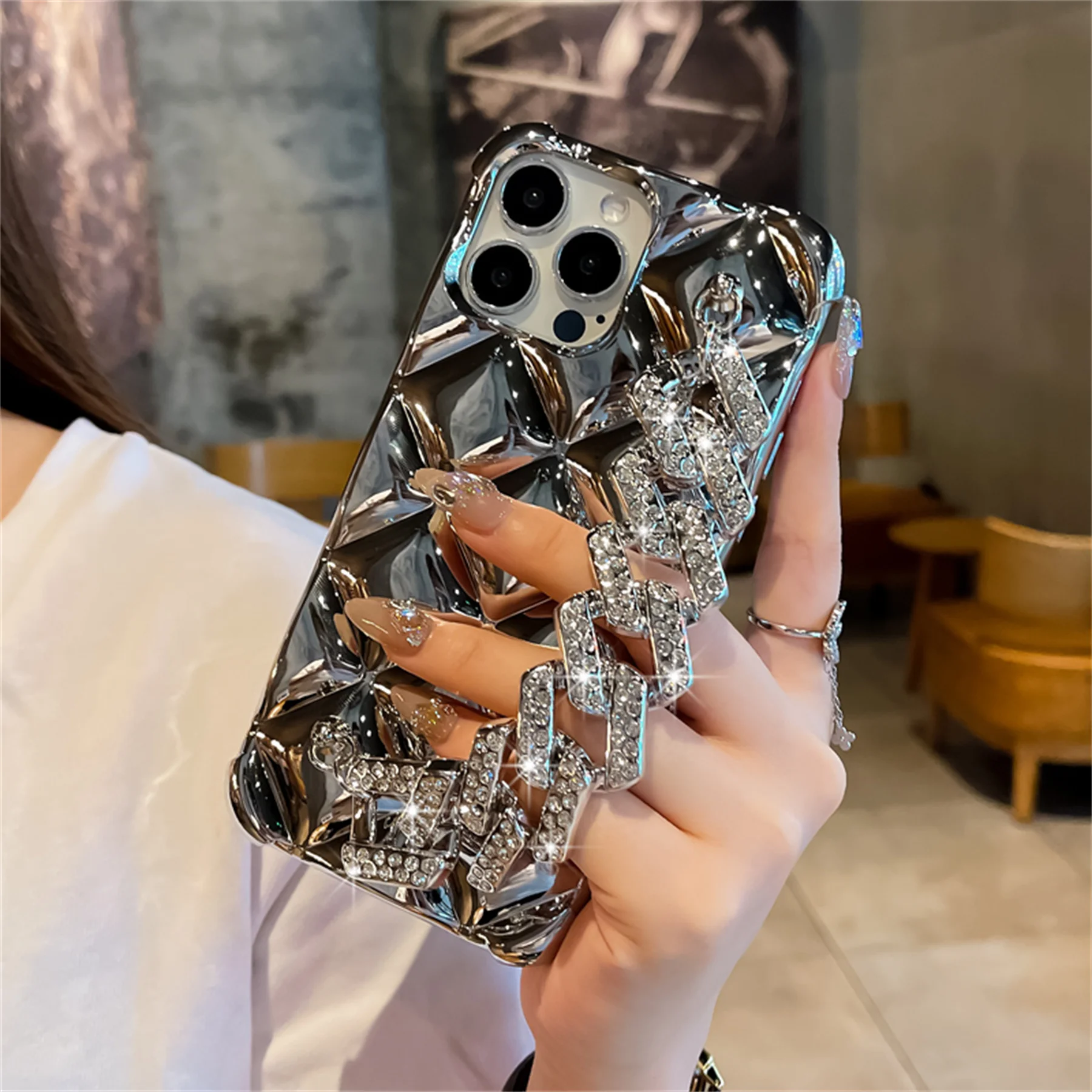 Iphone 13 Pro And Max|luxury Rhinestone Chain Case For