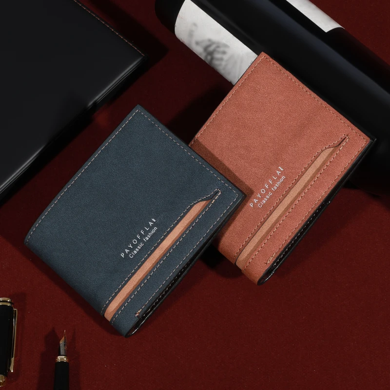 Men Short Wallet Fashion Business Card Slots Horizontal Soft PU Leather