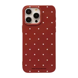 Retro Chic Wine Red Glossy Protective Phone Case - White Polka Dot Design - iPhone 12 Pro (Red)