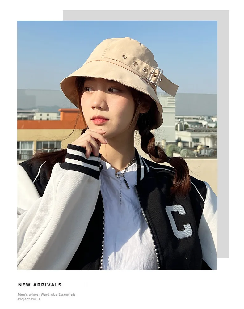 yellow bucket hat Fisherman Hat Buckle Female Spring and Summer Leisure Fashion All-match Trend Solid Color Fisherman Hat Flat Top Big Brim bucket cap