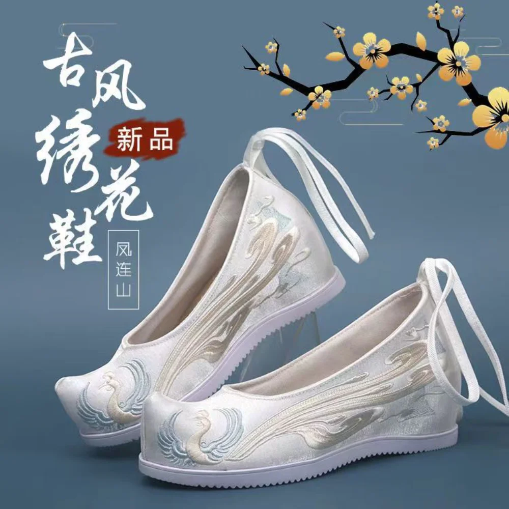 Old Beijing Cloth Inner Raised Shoes Chinese Ancient Hanfu Shoes Women Chinese Traditional Style Embroidery Ethnic Dance Shoes