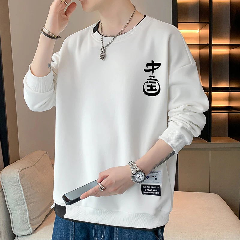 Spring Autumn Elegant Fashion Harajuku Slim Fit Ropa Hombre Loose Casual All Match T-shirts O Neck Insert Long Sleeve Sweatshirt