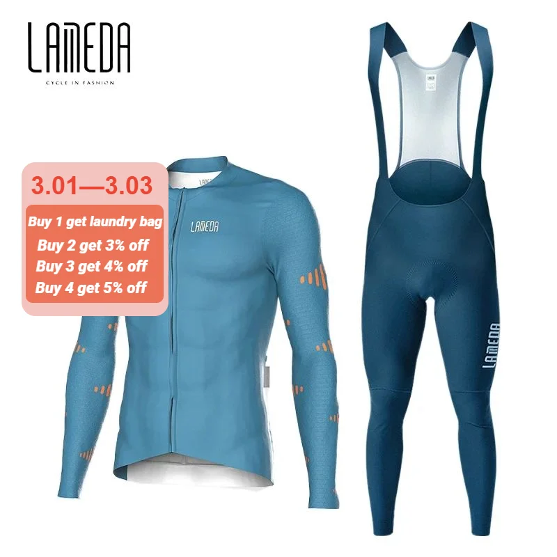 

Lameda Men's Cycling Shirt Breathable Bicycle Long Sleeve Suit Men's Bib Long Pants Absorb Sweat Cycling Jersey Men Set