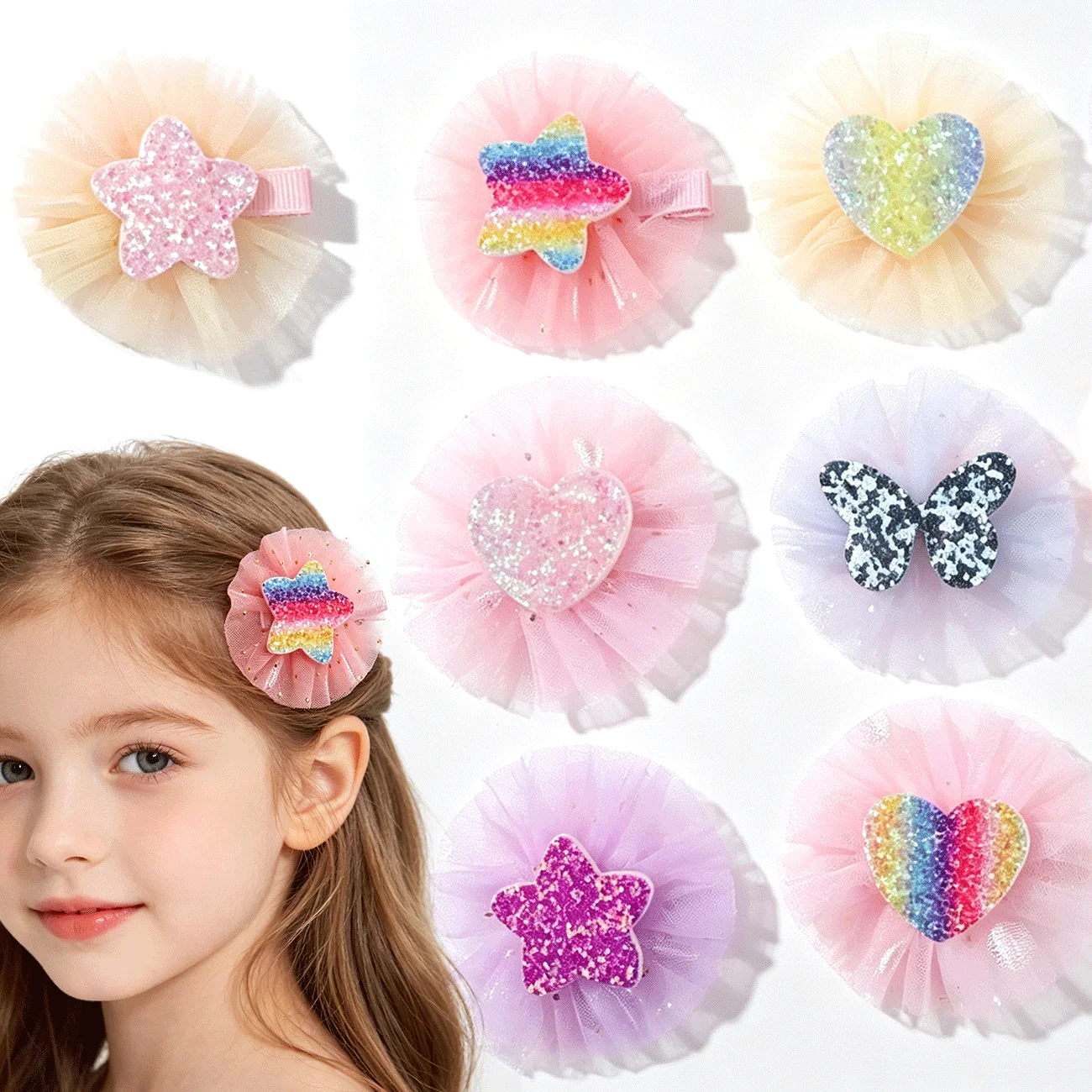 10 Stück handgefertigte glitzernde Haarspangen für Mädchen, Spitzen-Haarspangen, Alligator-Clips & Haarschleifen, niedliche Haaraccessoires für Mädchen