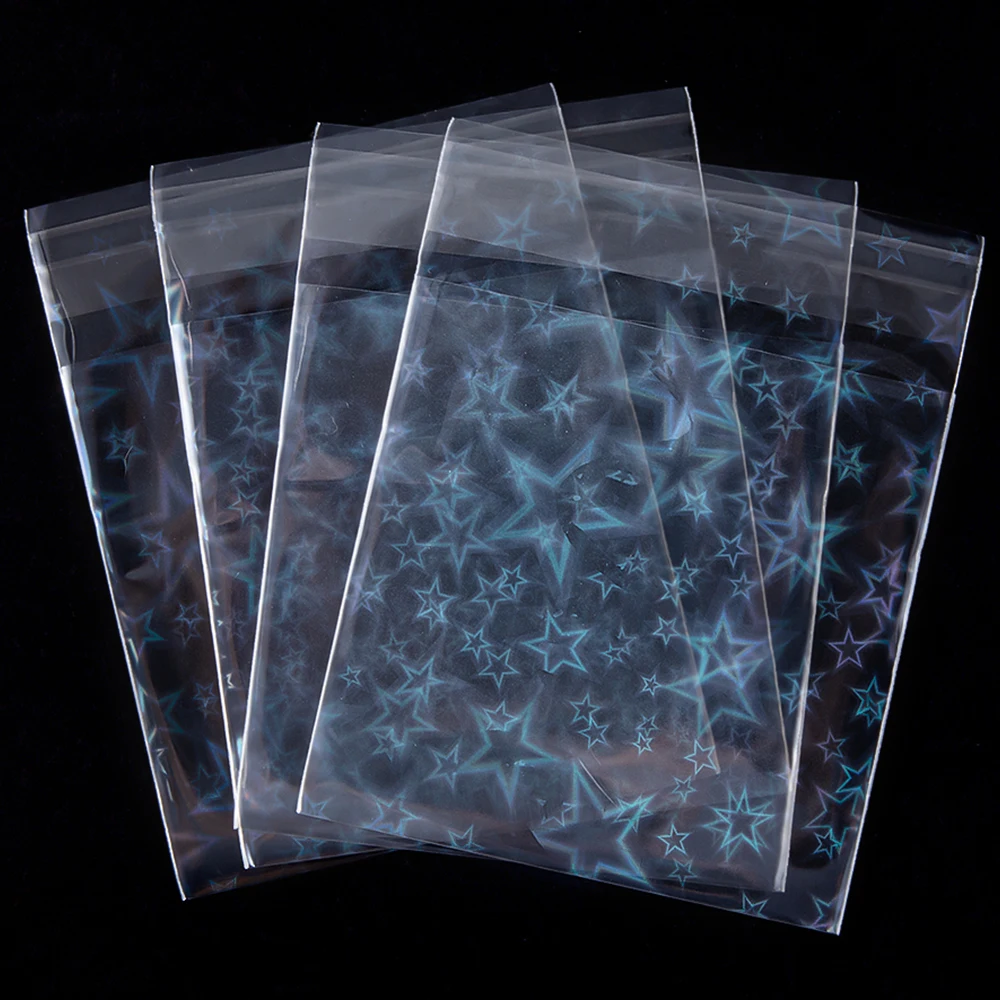 20/50pcs Clear Star Pattern Self-adhesive Bag Holographic Laser Plastic Pouches For DIY Jewelry Badge Bags Cards Sleeves 100 pcs label set index card holder sleeves self adhesive pockets sticky pvc clear plastic holders