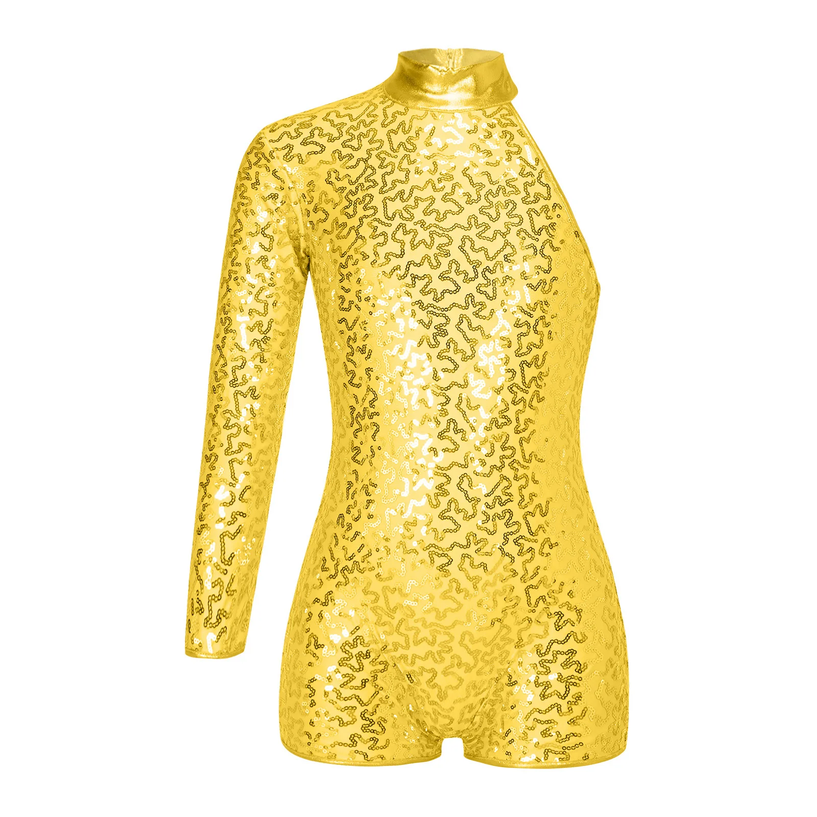 

Kids Girls Jazz Dance Gym Jumpsuit Stylish Single Long Sleeve Round Collar Shiny Sequins Texture Decorated Leotards Bodysuits