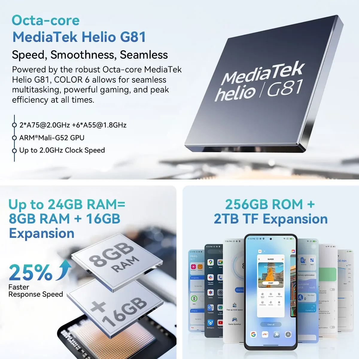 OSCAL Blackview COLOR 6 Smartphone 6.67'' HD Display MTK G81 8GB RAM 128GB/256GB ROM 50MP Camera,5000mAh Battery,Android 15