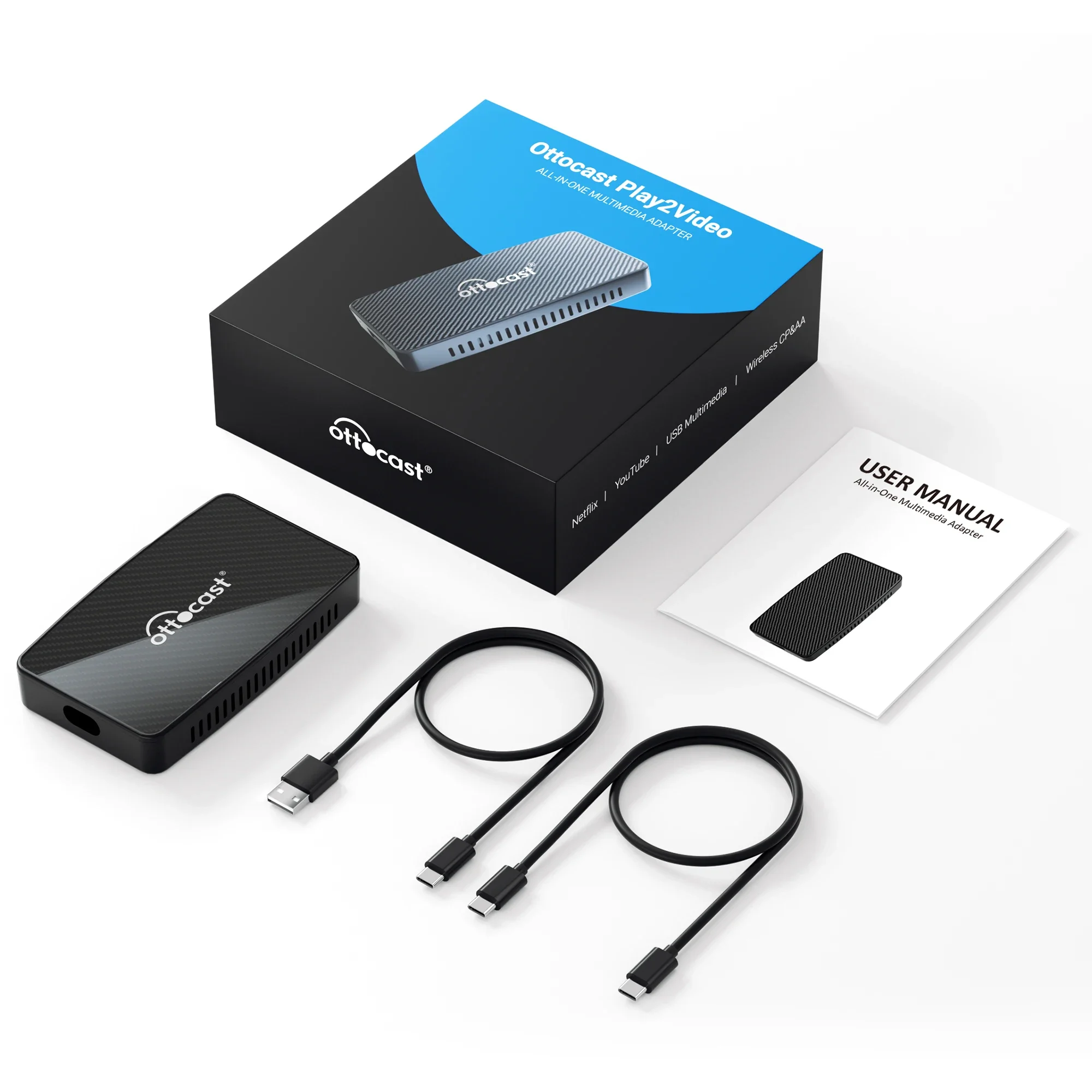 OTTOCAST Play2Video Wireless CarPlay Wireless Android Auto Adapter 