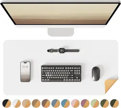 Eco - Friendly Leather & Cork Double - Sided Desk Mat - Large Waterproof Desk Protector & Mouse Pad - 100x50 cm (White Cork)