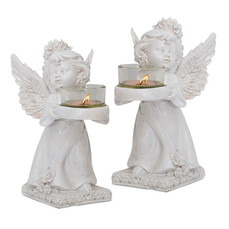 Home Decoration Retro Angel Candlestick Resin Fairy Baby Figurines Sculpture Candle Holder Wedding Display Ornament Crafts | Дом и сад