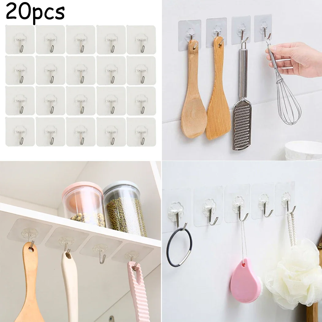 20pcs Strong Transparent Suction Cup Sucker Wall-mounted Hooks Hanger Self Adhes Hooks Seamless Wall Kitchen Bathroom Hook