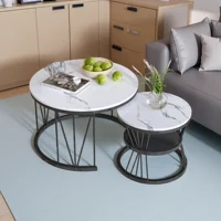 Ensemble de 2 tables basses rondes pour canapé, table d'appoint, structure en métal, noir, grande : 70 x 70 x 45 cm ; petite : 45 x 45 x 40 cm 2