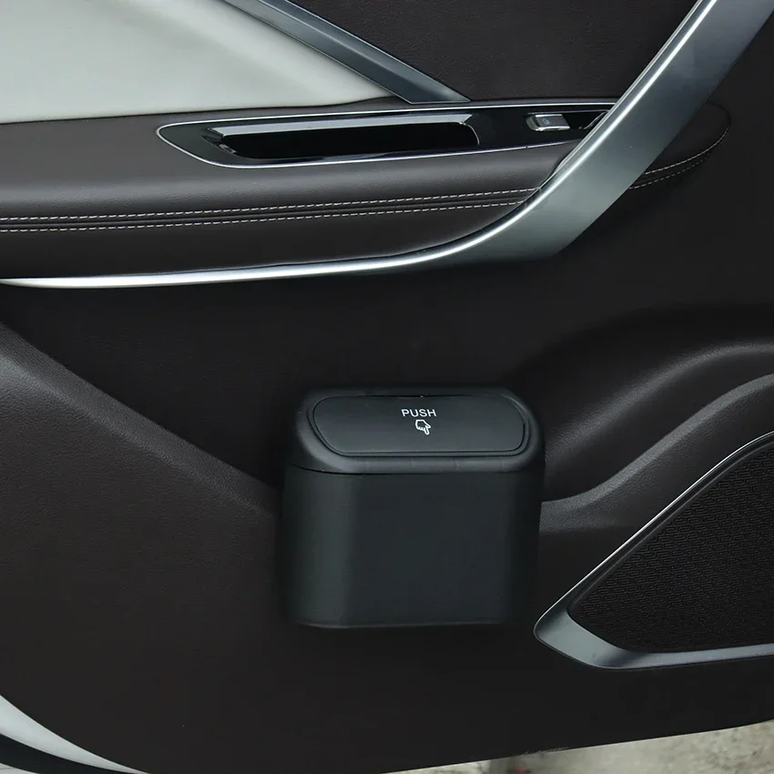Black ABS Car Trash Bin with Detachable Hook for Auto Interior