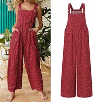 Summer New Women Casual Loose Flower Print Jumpsuits Women's Overalls Boho Sleeveless Square Collar Jumpsuits Rompers - Image 2