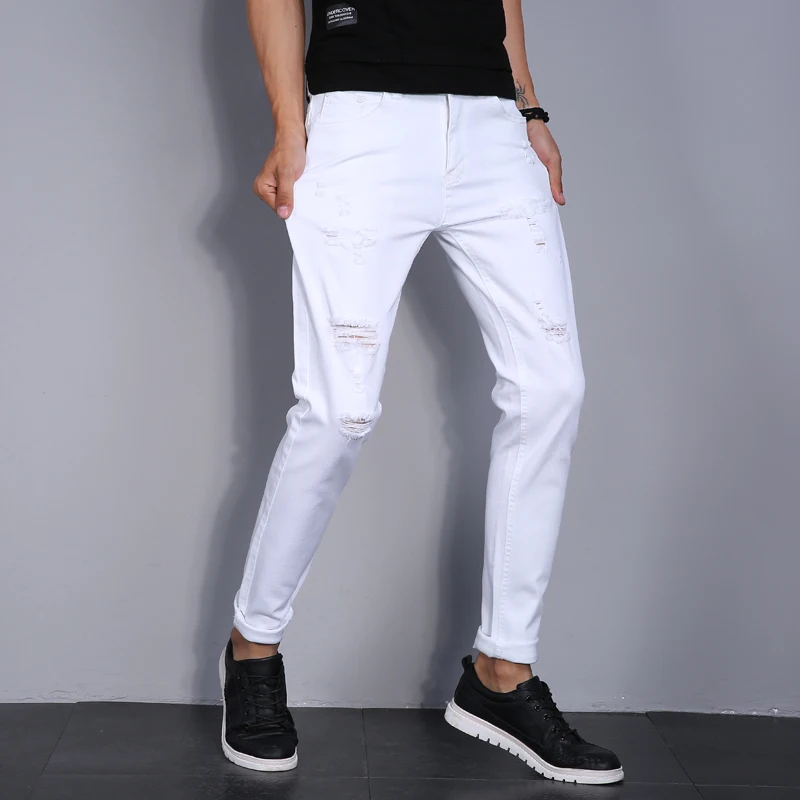 Men Jeans Elastic Stretch Skinny Jeans Korea Ripped Designer Hip Hop Denim Pants