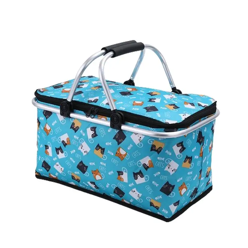 

Изолированная Корзина для пикника 30 л, Портативная сумка для пикника из искусственной ткани, с ручкой, пустая корзина для кемпинга на открытом воздухе