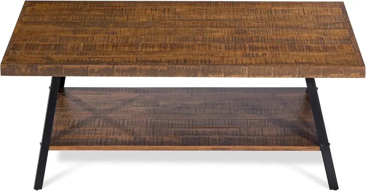 New2025-Cocktail Table with Metal Legs, Rustic Brown