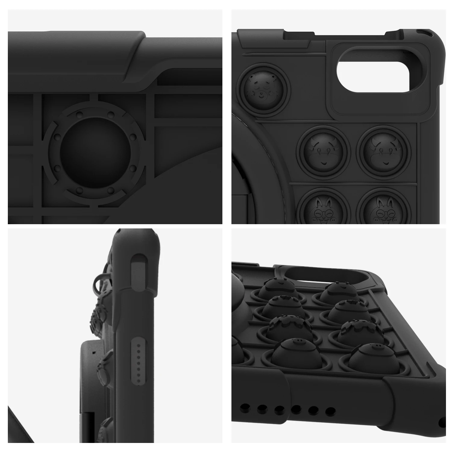 Kids Shockproof Silicone Cartoon Case with Decompression Bubbles, Shoulder Strap & Pen Holder