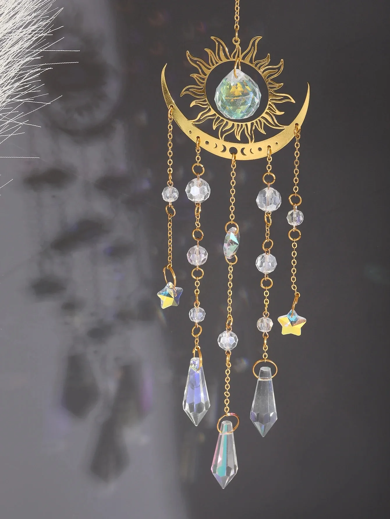1pc gold flame moon crystal pendant sunlight catcher outdoor garden ab colourful hanging decorations hanging ornaments crystal pendant