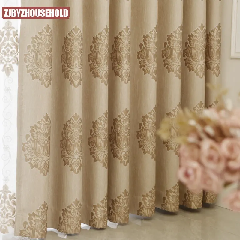 

European-style curtains for living room bedroom Villa court luxury noble jacquard blackout custom new high grade Rice Yellow