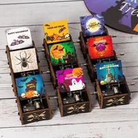 Halloween Wooden Hand-cranked Music Box, Horror Night Painted Music Box, Wooden Pumpkin Ornament, Ghost Festival Gift, Music Box 1
