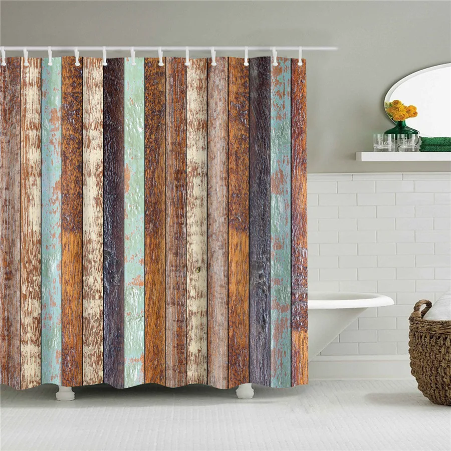 Vintage Style Wood Door Platform 3/4 Wall Bookshelf Shower Curtains