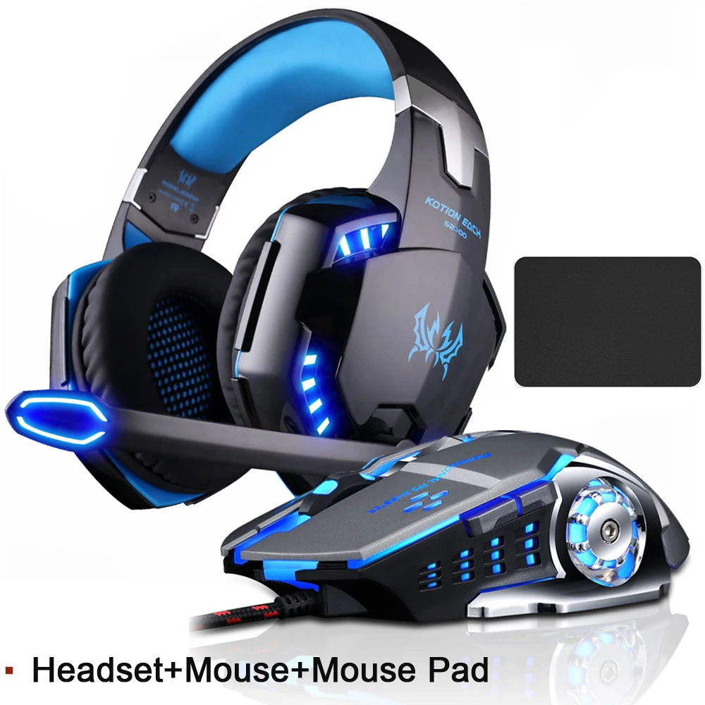EACH G2000 Gaming Headset Deep Bass Stereo Game Headphone with Microphone LED Light For PC Laptop PS4 Gaming Mouse Mice Pad wireless headphones bluetooth headset wired headphones