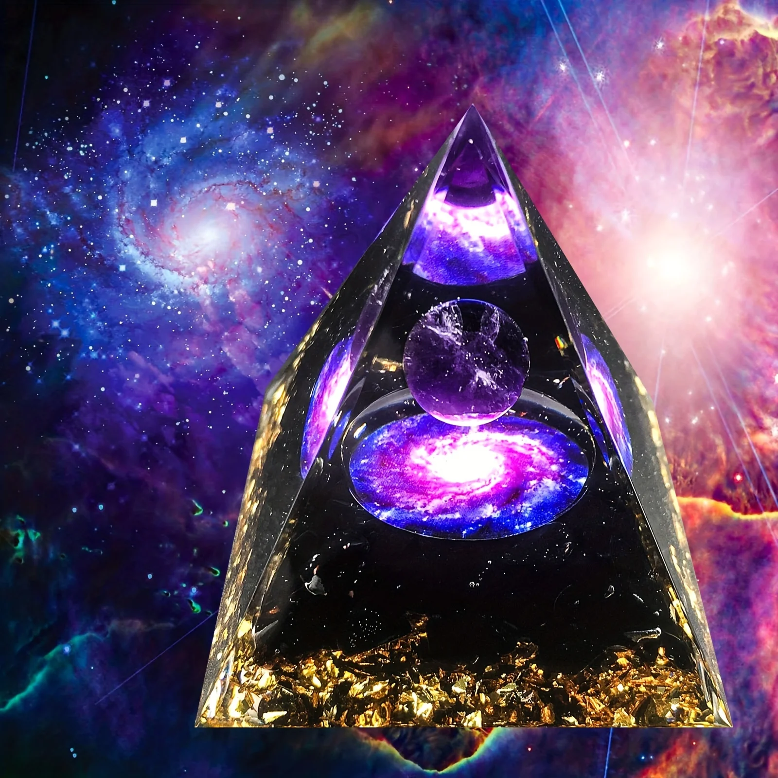 

1pc Orgone Pyramid Of Positive Energy And Amethyst Crystal Ball With Protective Crystal Energy Generator For Stress Relief, Heal