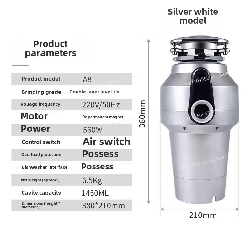 Kitchen food waste disposal, household silent food waste crushing garbage disposal machine