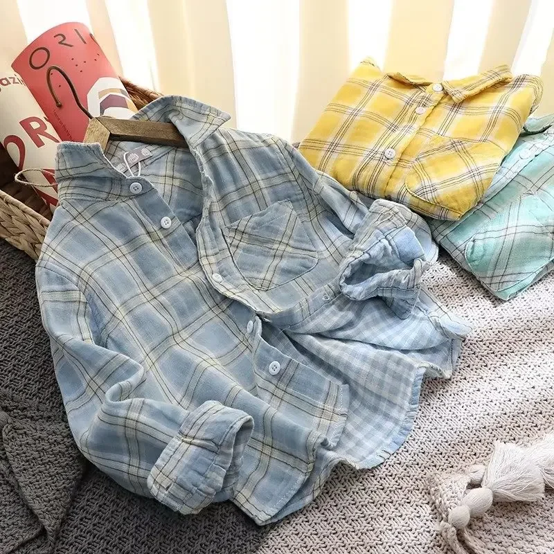 남성용 일본 스타일 체크 무늬 셔츠, 패셔너블한 다목적 루즈핏 긴팔 데님 셔츠, 트렌디한 도매, 2023 용수철 가을 신상
