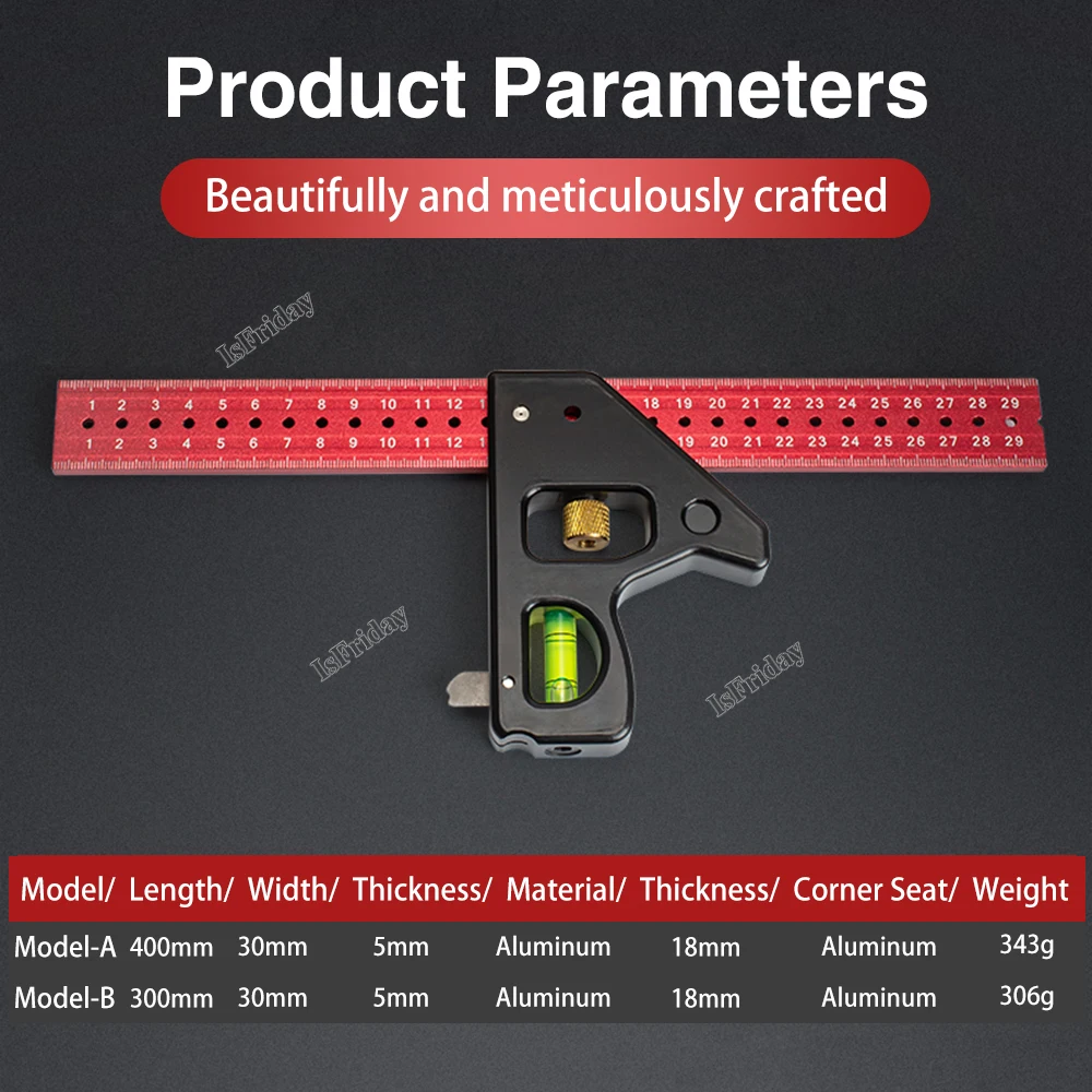 Angle Scribing Ruler High-precision Woodworking Aluminum Alloy Multifunction Marking Gauge 30/40cm Long Movable Scribe Ruler