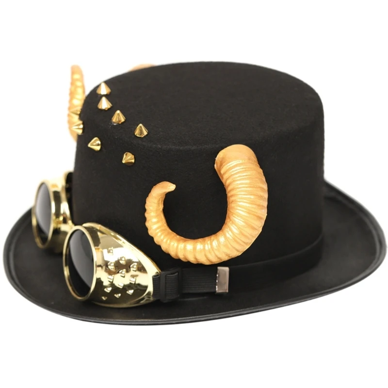 

Brimmed Felt Hat Steampunk Top Hats Cool Fedora Headwear Goggles Hat Night Club Cosplay Props Costume Adult Stage Hat Dropship