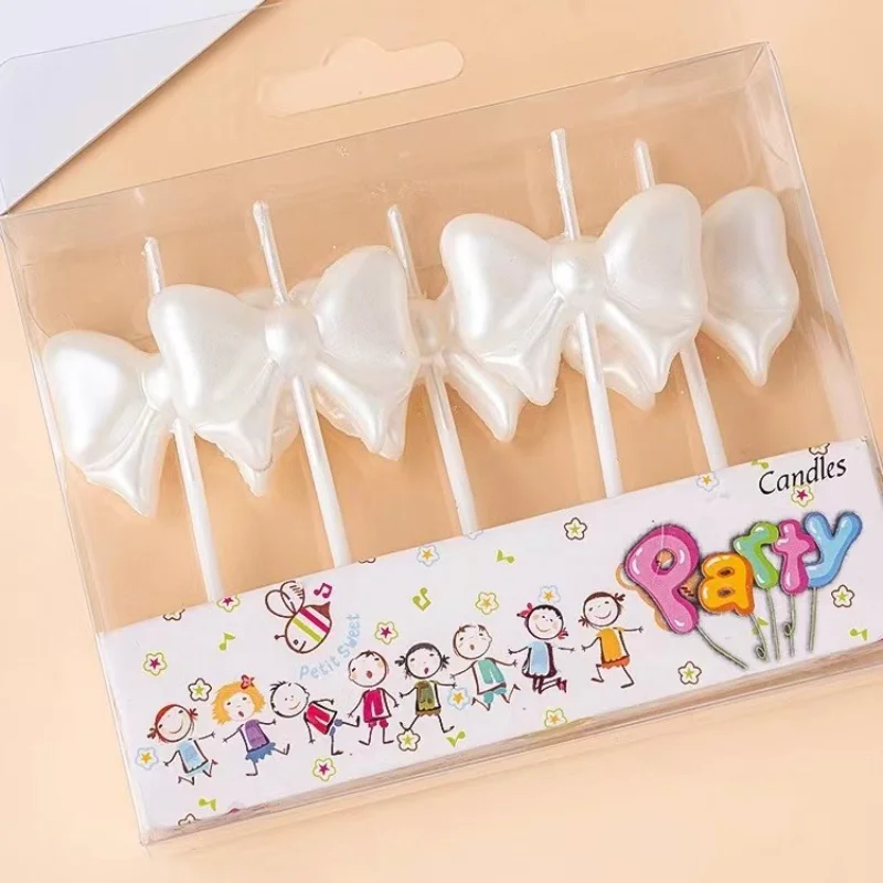 Pink Silver Bow Happy Birthday cake CandleCute Creative Princess Party Cake Decoration Girl Birthday Decoration