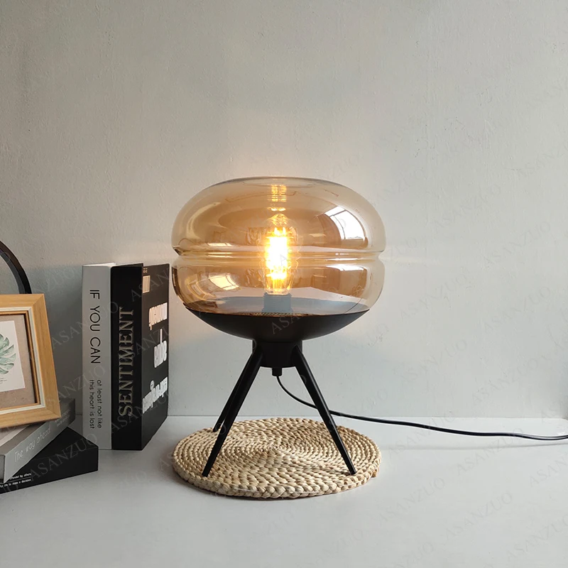 Modern Blue Glass E27 Desk Lamp - Color Options