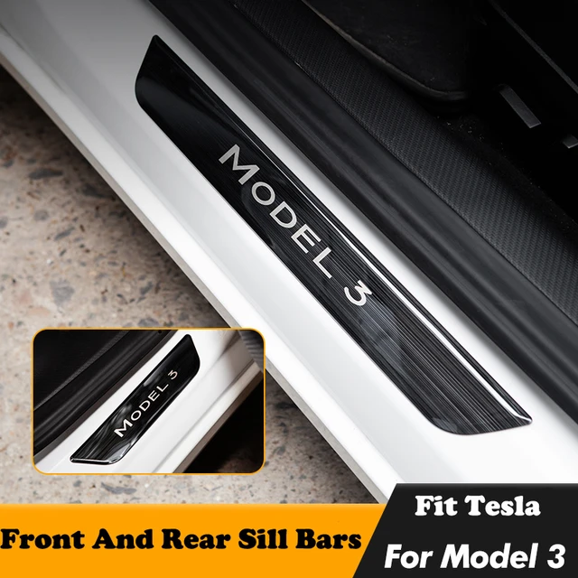 Stainless Steel Car Door Sill Scuff Plate for Tesla MODEL 3 Welcome Pedal Strip  Carbon fiber