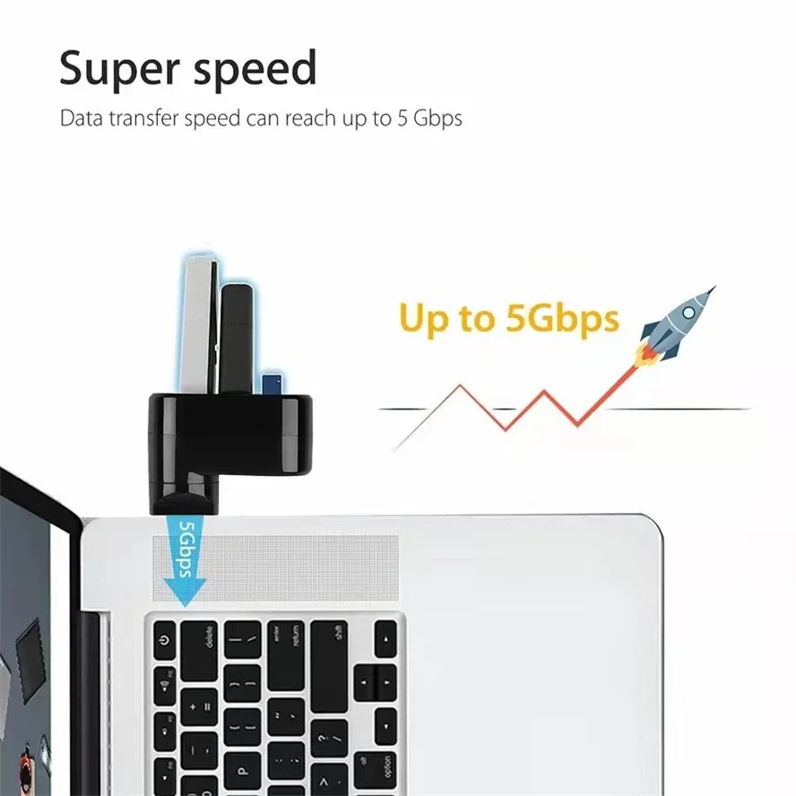 Versatile Rotatable 3-Port USB 3.0 Hub Adapter