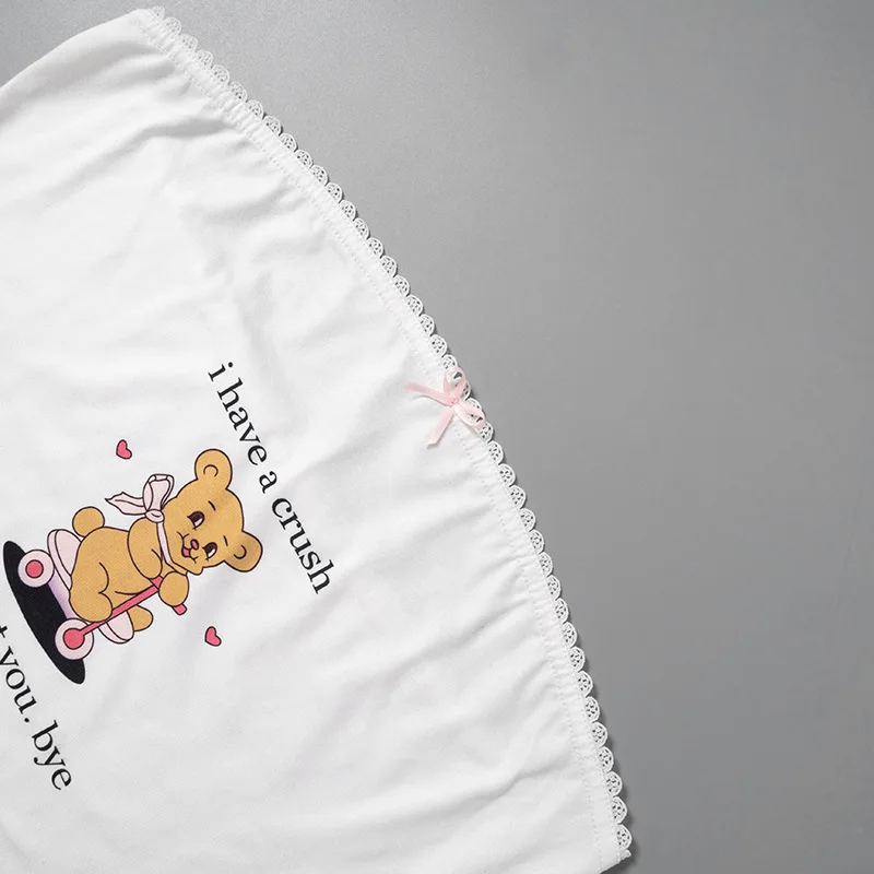 Top de corsé blanco sin mangas de verano con estampado de letras de oso bonito, top corto sexy ajustado para mujer, ropa de moda con lazo de encaje, ropa de mujer