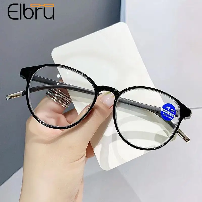 

Elbru Round Anti Blue Light Reading Glasses Women Men New Presbyopia Optical Eyeglasses Unisex Hyperopia Eyewear Diopters +1+4