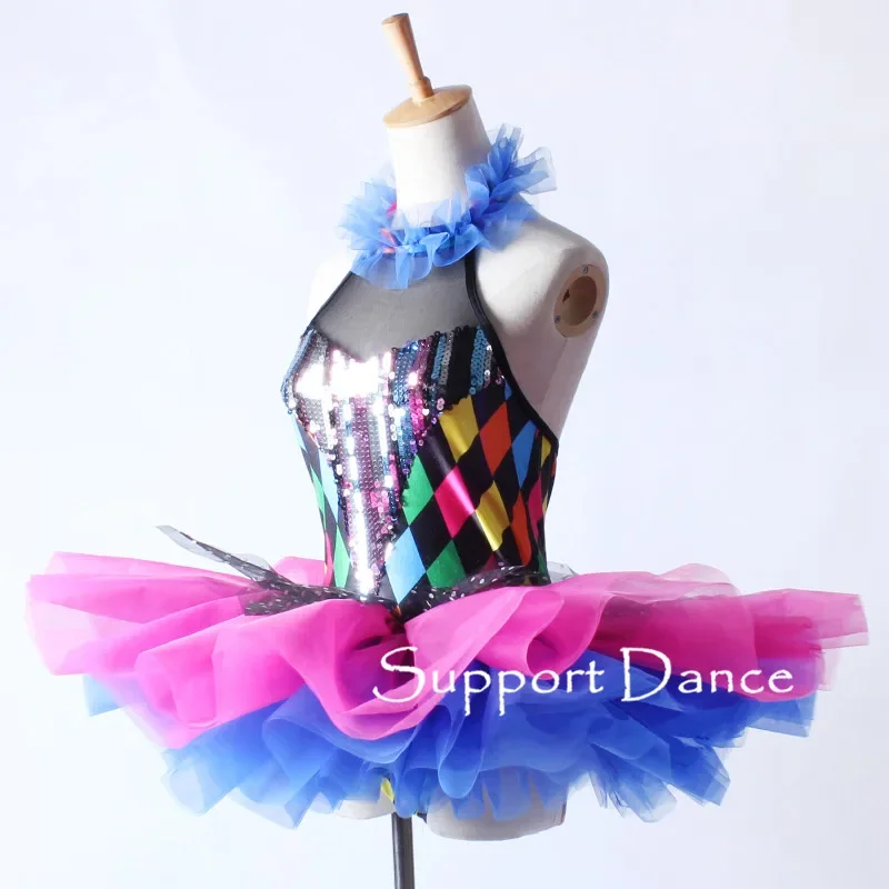 

Girls Ruffle Neckline Sequin Ballet Tutu Dress Women Colorful Performance Costume Support Dance C320